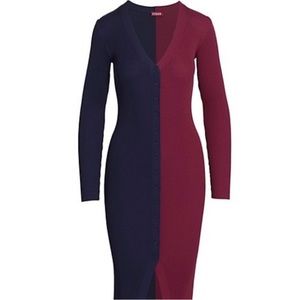 Staud navy and burgundy midi ribbed sweater dress